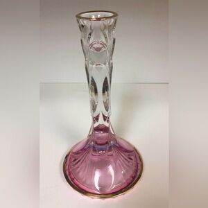Pink-Trimmed Clear Glass Bud Vase with Gold Rim